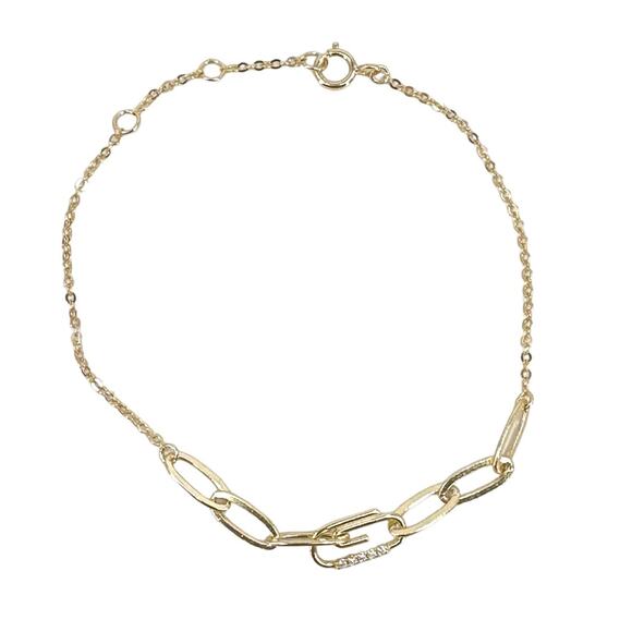 Adina Eden Pave Safety Pin Paperclip Bracelet 14K Gold Plated - Picture 5 of 5